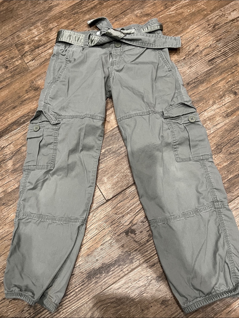 Girls Olive Cargo Pants with Drawstring Waist